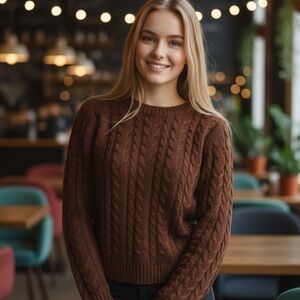 American Eagle Outfitters Preppy Cable Knit Sweater Medium Brown